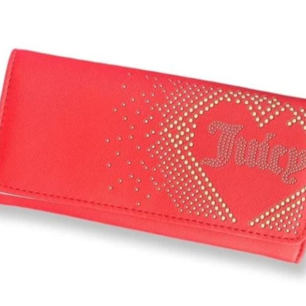 NWT JUICY COUTURE Red Lovely Stud Accents Day Flap Wallet